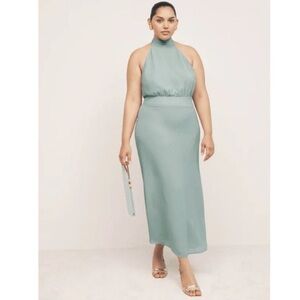 REFORMATION Lizbeth Dress Celadon halter neck midi open back womens,SIZE 12 1125